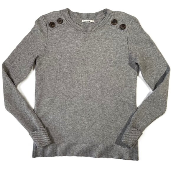 Pink Clover Size L Carson Crewneck Sweater Gray Cuffed Long Sleeves Buttons - Picture 5 of 13